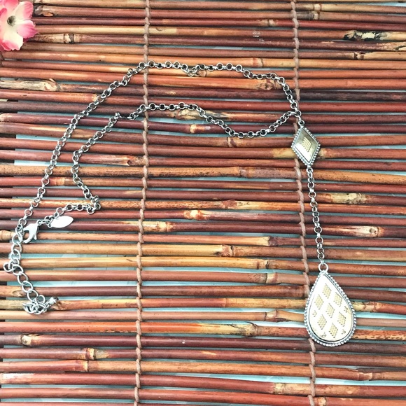 Chico's Reversible Drop Pendant Silver & Gold Tone Necklace - Picture 9 of 9